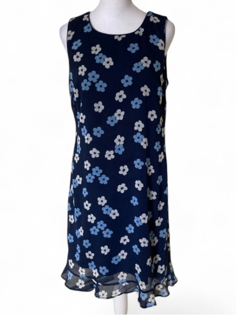 Karl Lagerfeld Blue Floral Sheer Sleeveless Ruffled Hem Shift Dress size 6 - Picture 2 of 7
